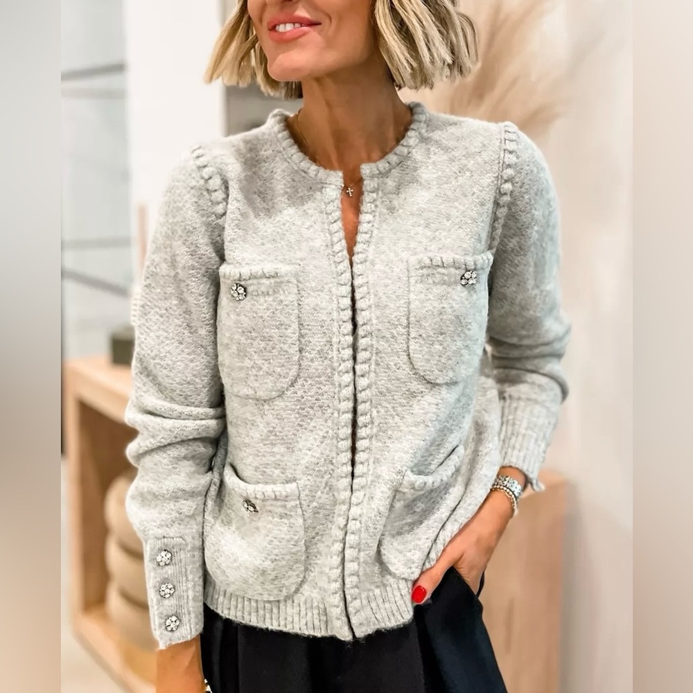 J. Crew Odette Sweater Lady Jacket- Embellished Gray Women's Cardigan